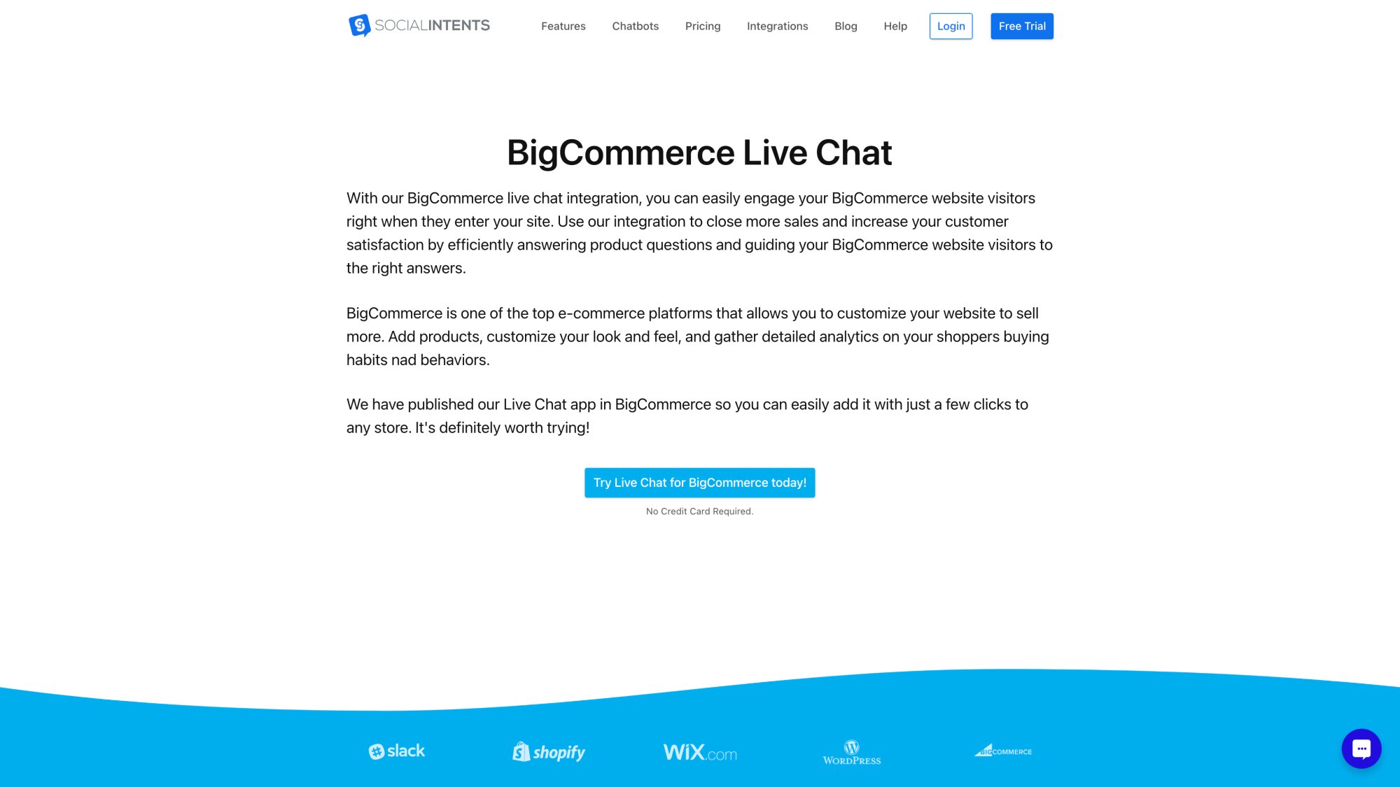 Social Intents BigCommerce live chat integration offering native app for enterprise ecommerce platforms