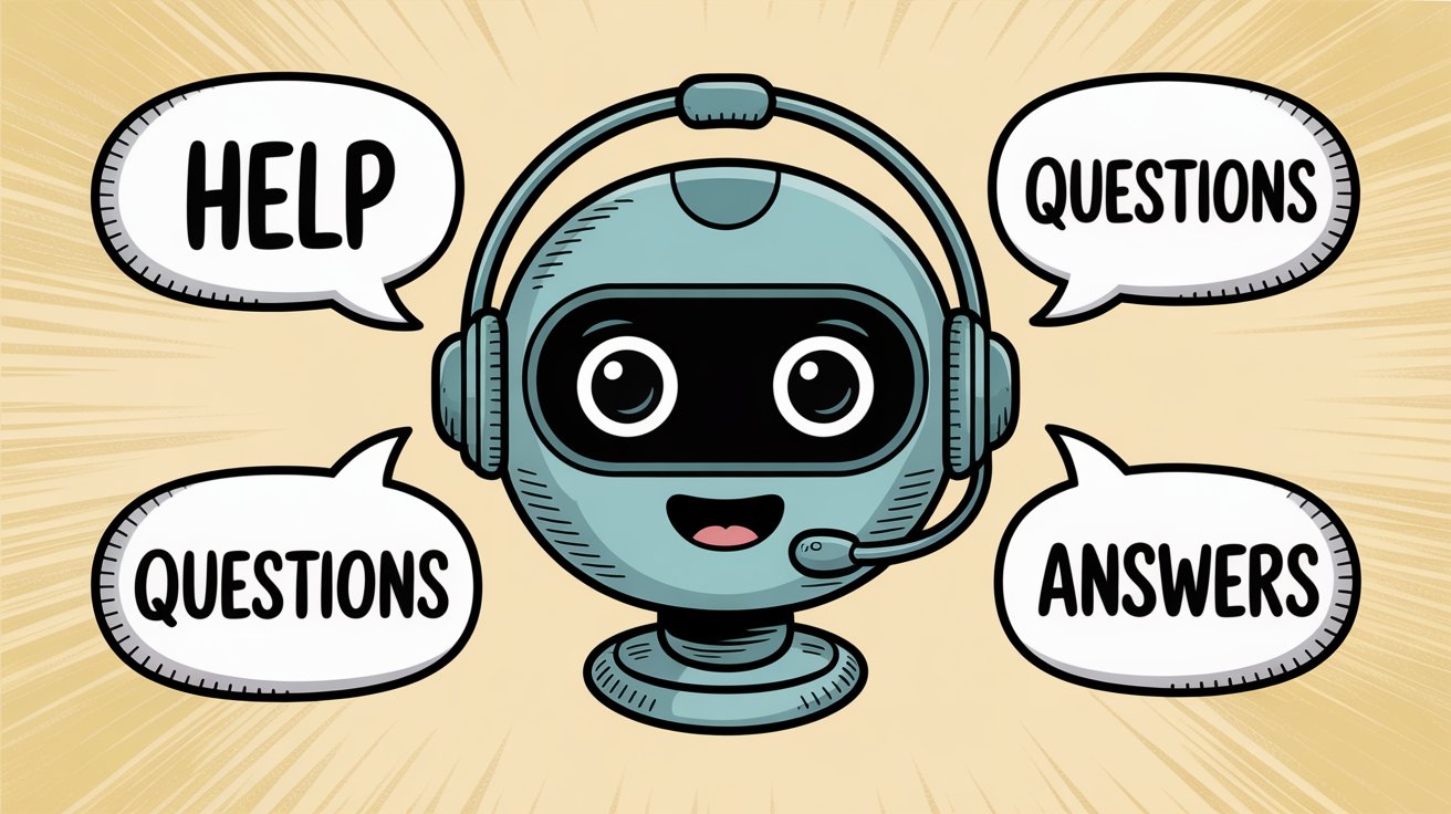 Friendly chatbot assistant answering customer questions about help and support