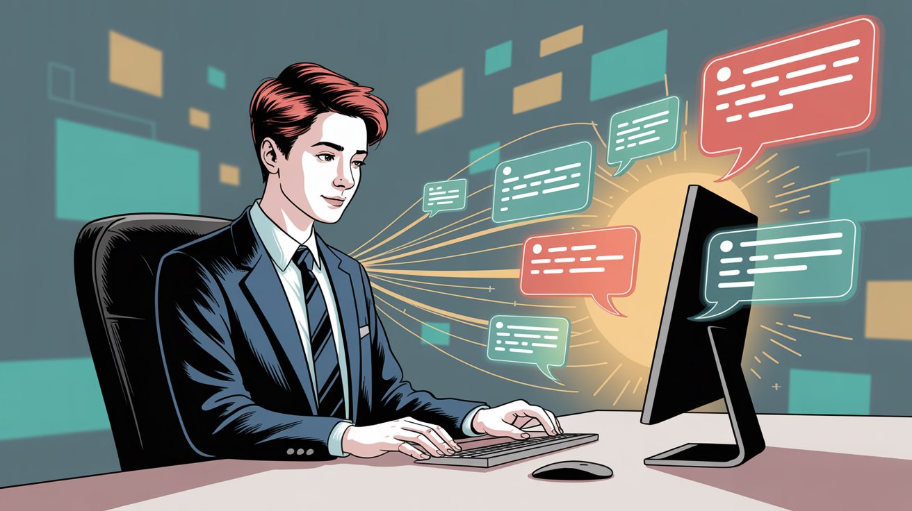 Customer service agent efficiently managing multiple chat conversations with context awareness and canned responses