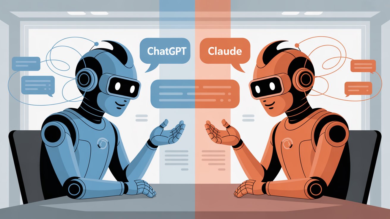ChatGPT and Claude AI comparison for customer service chatbots showing two AI assistants with headsets representing the two platforms