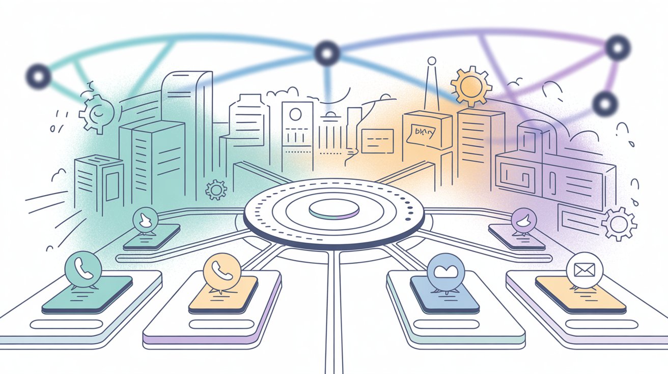 Organized support channels dashboard with multiple communication endpoints connected to a central help desk system