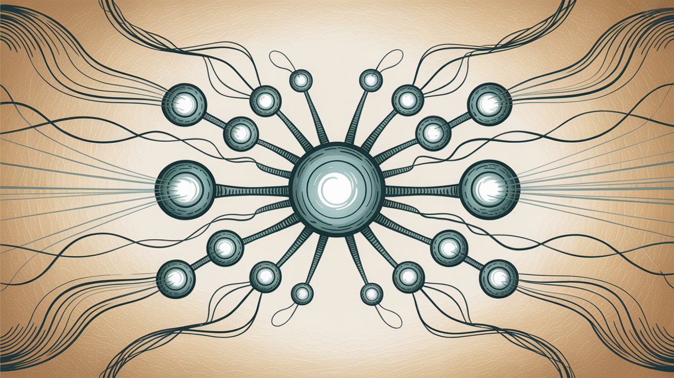 Natural language processing neural network showing interconnected AI understanding system