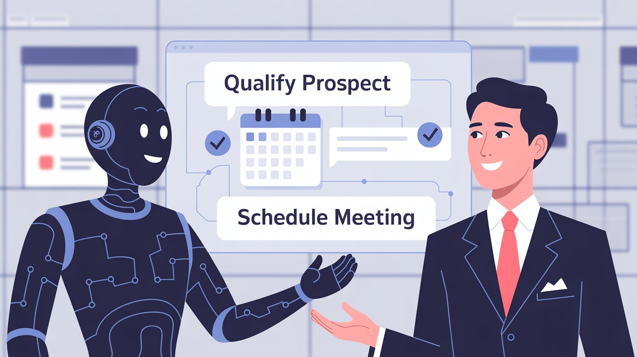 Automated sales bot engaging with business professional to qualify and schedule meetings
