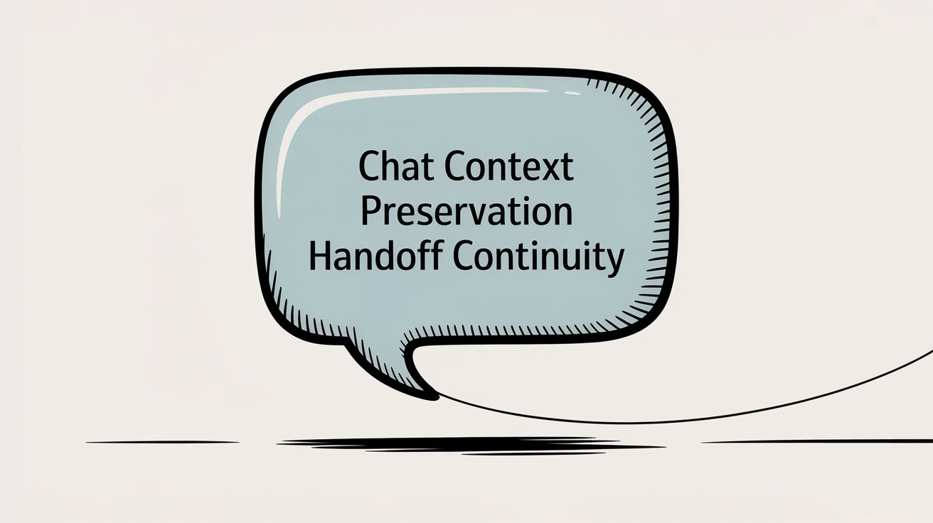 Speech bubble with text showing chat context preservation and handoff continuity in professional illustration style