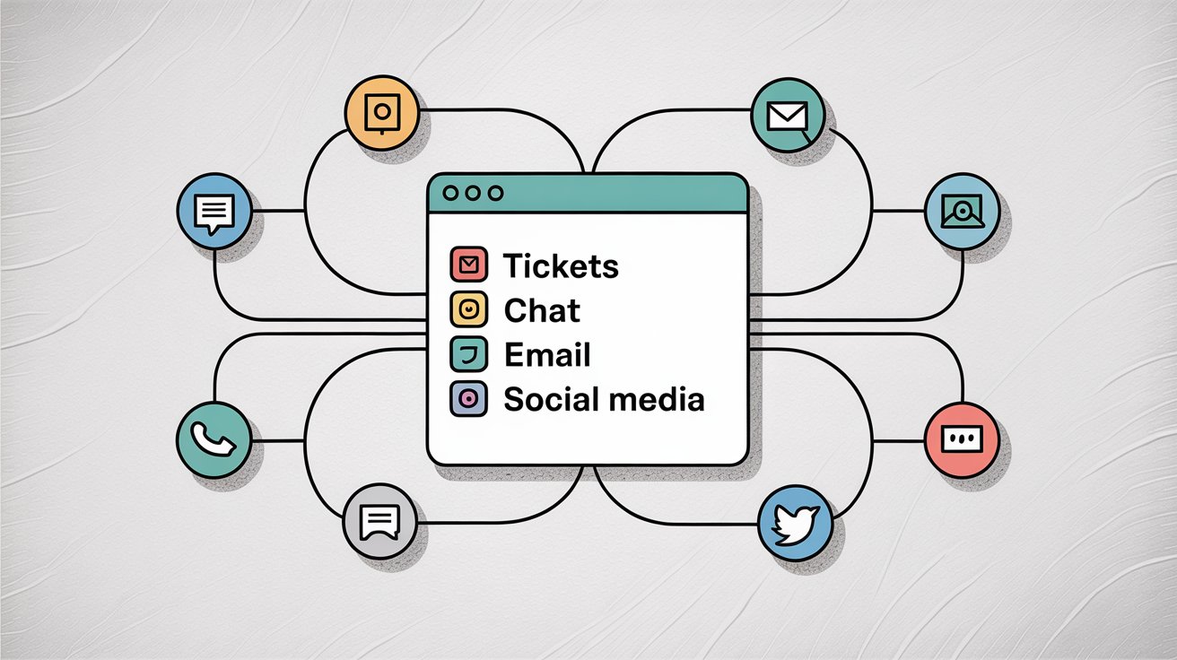 Unified multi-channel support platform with tickets chat email and social media flowing into central hub
