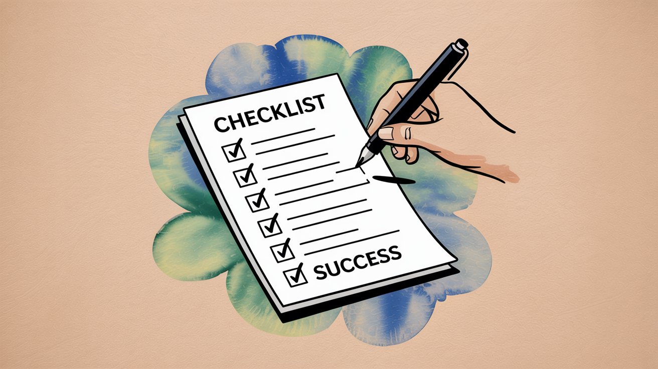 Professional illustration showing setup and implementation process with steps and checklist