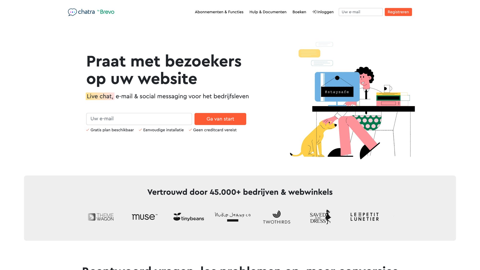 Chatra live chat software homepage highlighting e-commerce features and multi-channel messaging capabilities