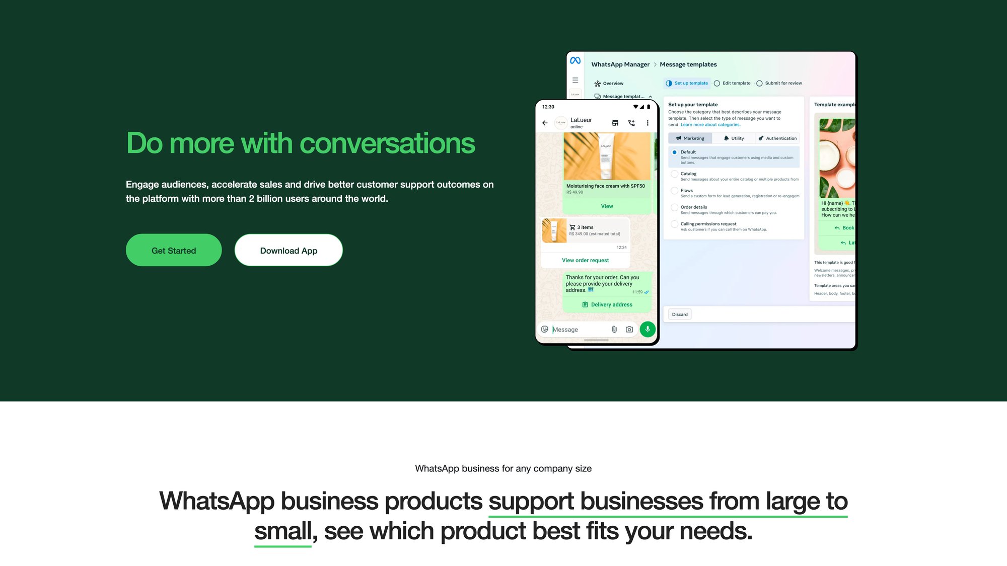 WhatsApp Business Platform homepage showing official resources and tools for integrating WhatsApp Business API into your customer communication strategy