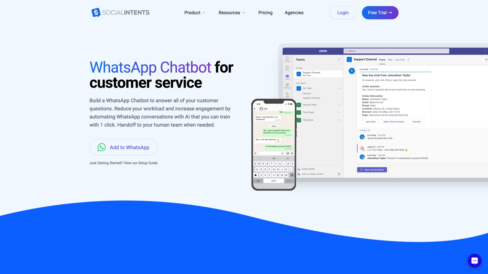 Social Intents WhatsApp AI chatbot integration enabling omnichannel customer support across messaging platforms