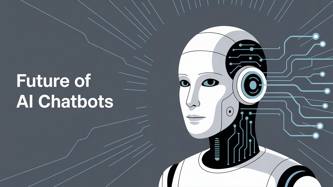 Conceptual illustration showing the future evolution of AI customer service chatbots