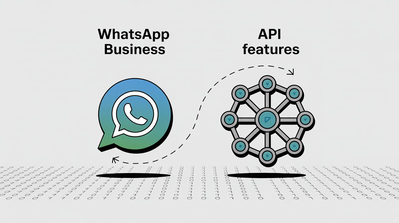 Visual comparison showing differences between regular WhatsApp WhatsApp Business app and WhatsApp Business API features and capabilities