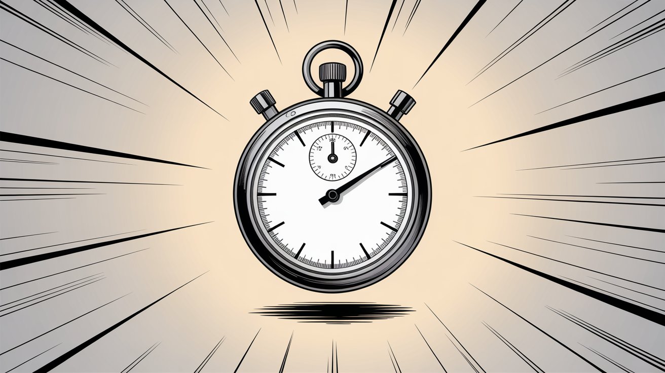 Stopwatch with speed lines showing rapid AI response times