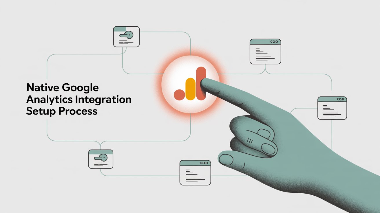 Native Google Analytics integration setup showing measurement ID configuration and verification steps in a clean dashboard interface
