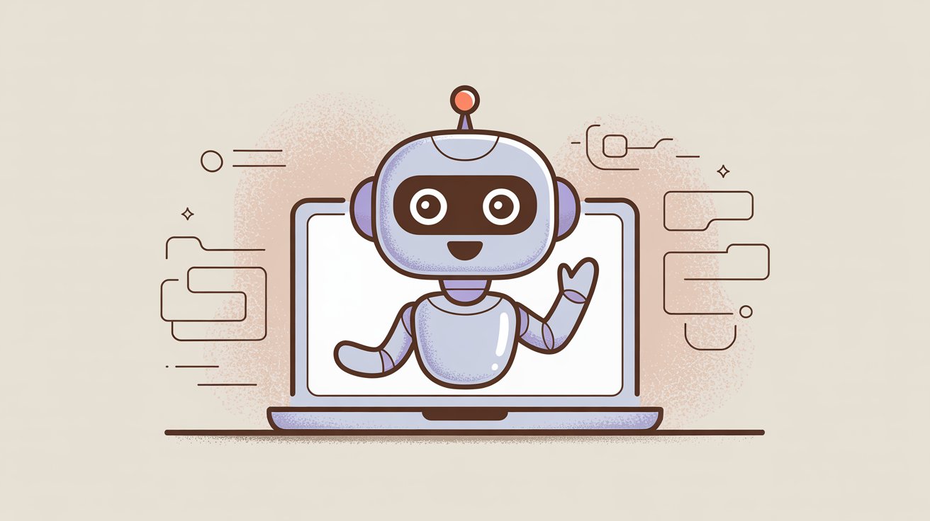 Friendly chatbot emerging from laptop representing live chat support for ecommerce websites