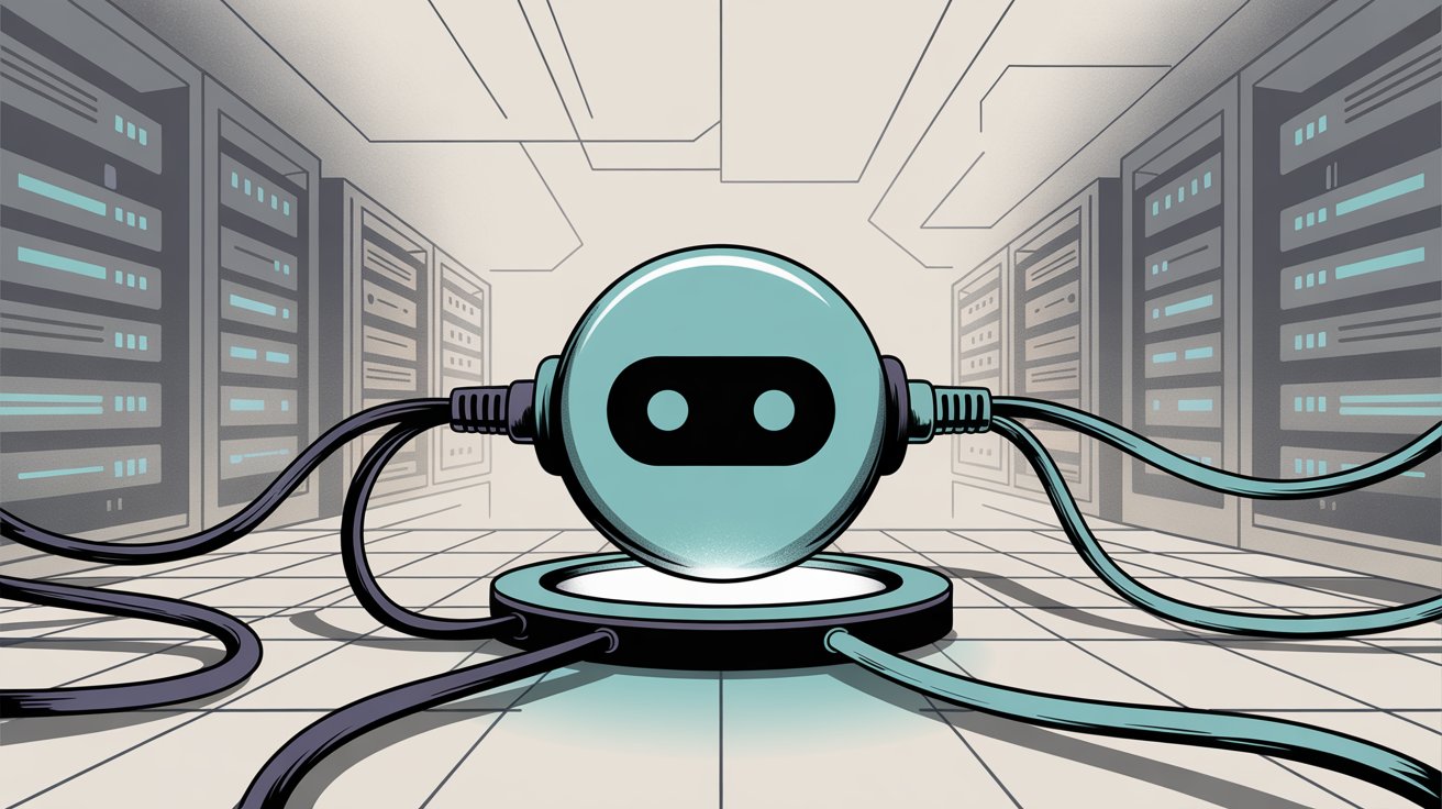 Chatbot system integration showing connection hub linking to multiple external databases and APIs