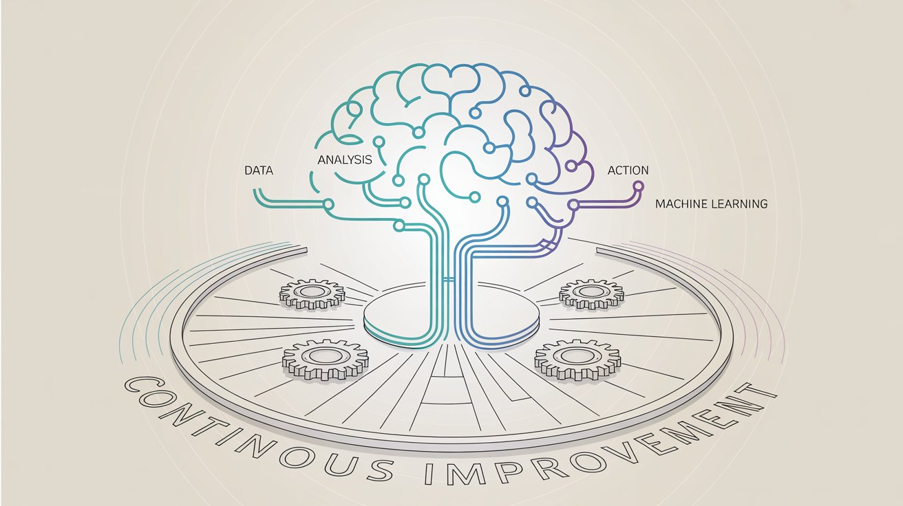 Machine learning chatbot feedback loop showing continuous improvement cycle from data to action