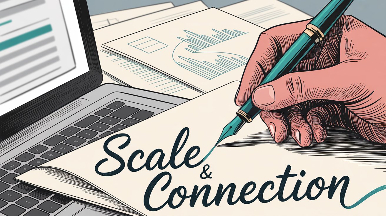 Professional illustration showing email outreach and personalized business communication at scale