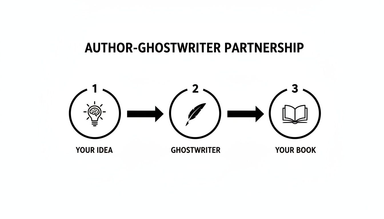 Diagram illustrating the author-ghostwriter partnership workflow from idea conception to final book.
