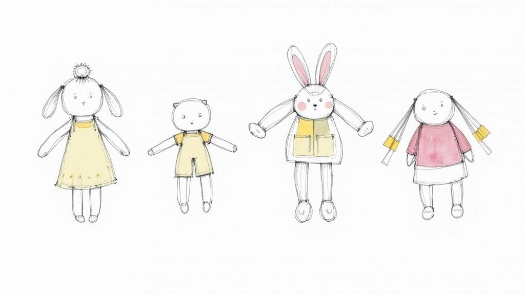 A child reading a book with several Jellycat stuffed animals nearby.