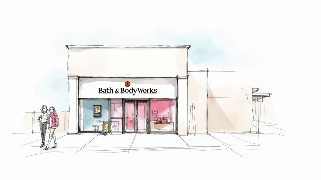 A bright and inviting storefront of a Bath & Body Works location