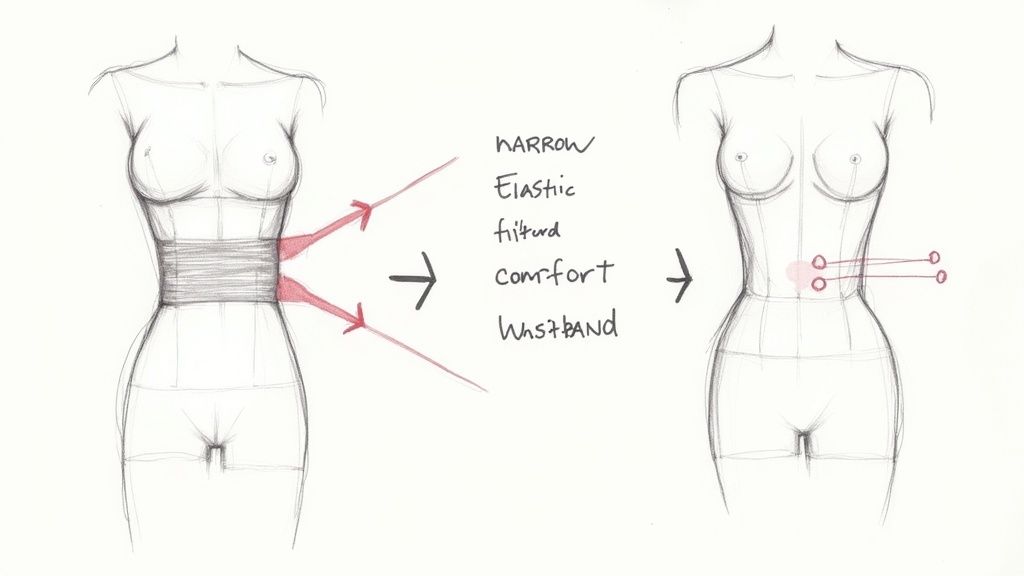 A close-up of a vibrant, multi-colored narrow elastic band being stretched to show its flexibility.