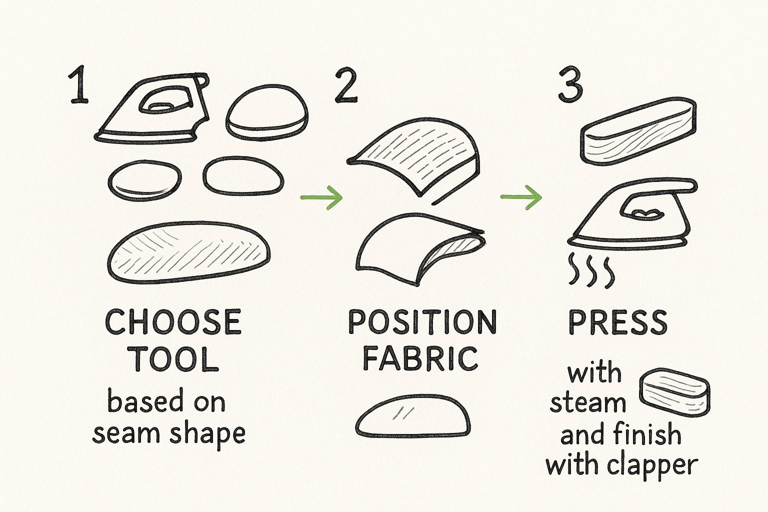 Infographic about how to press seams