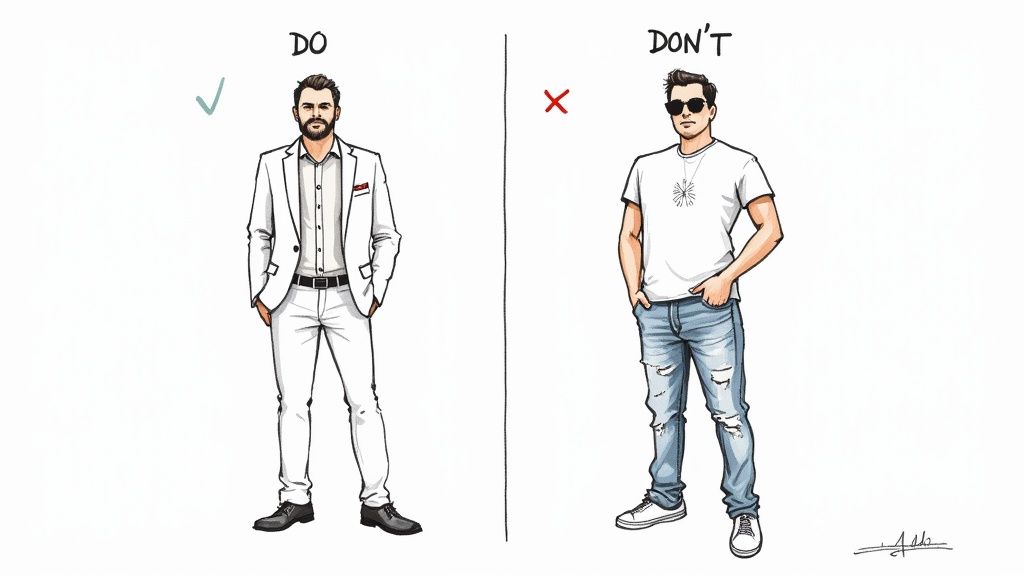 A woman in a stylish business casual outfit, considering different clothing options on a rack.