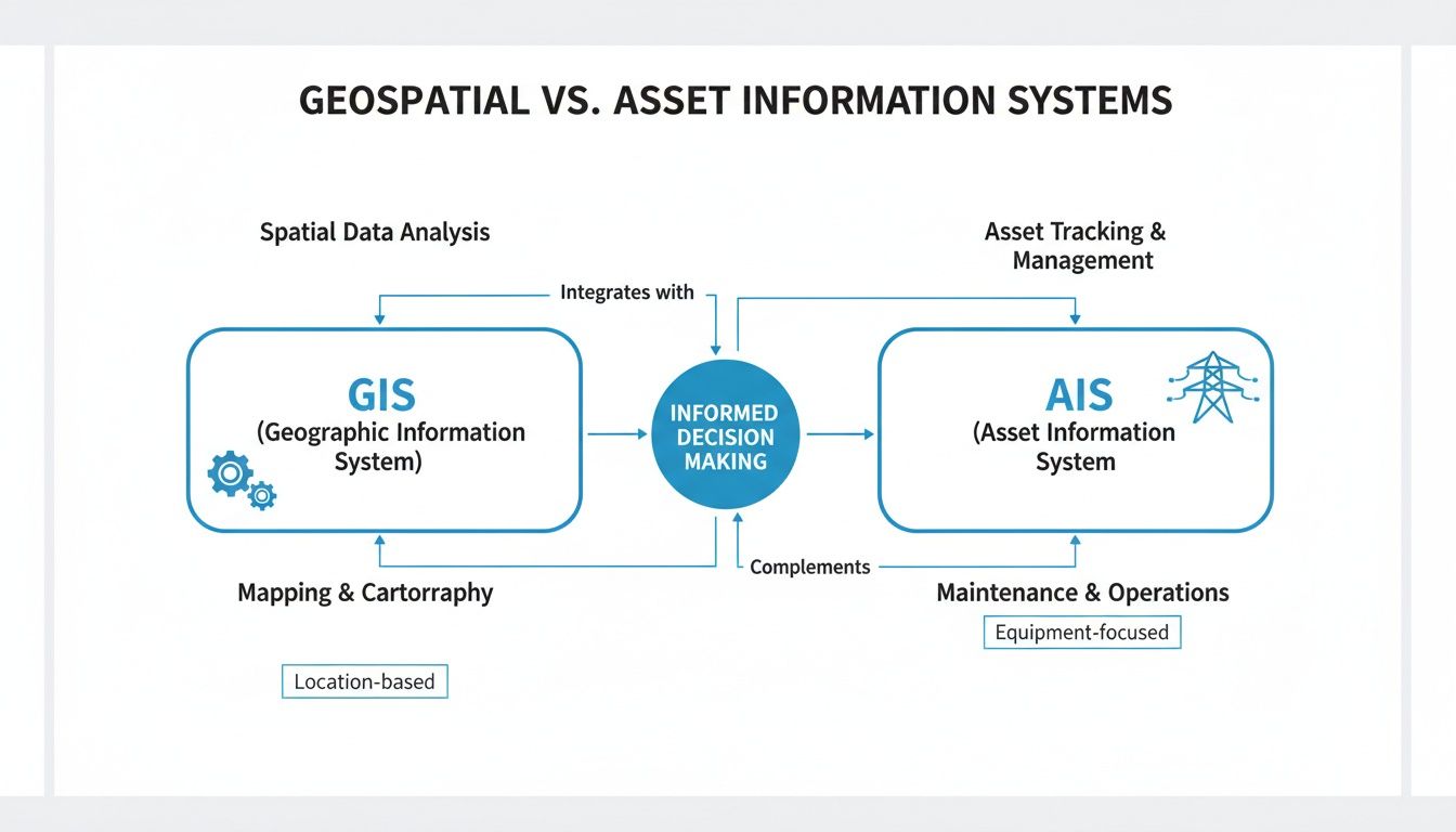 Diagram illustrating the integration and complementarity of Geospatial and Asset Information Systems for informed decision making.