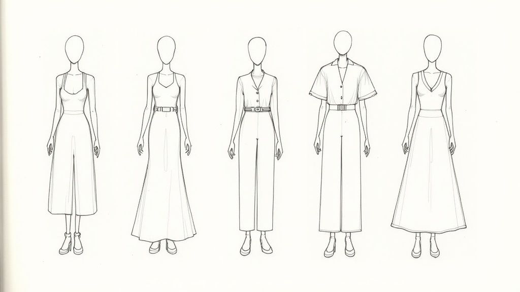 A woman looking at different tops in a boutique setting