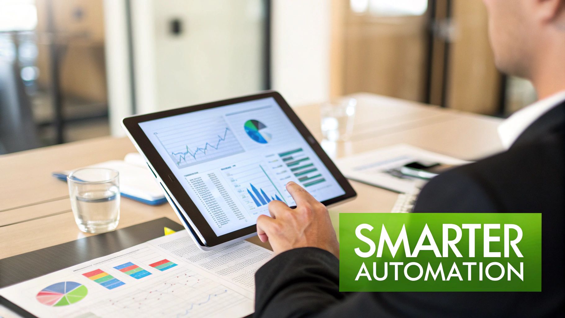 A network of interconnected nodes and data points, representing AI and automation.