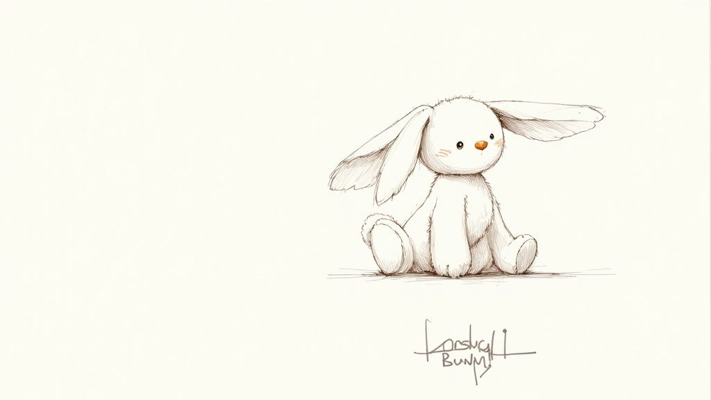 A smiling child holding a Jellycat Bashful Bunny plush toy next to a matching book