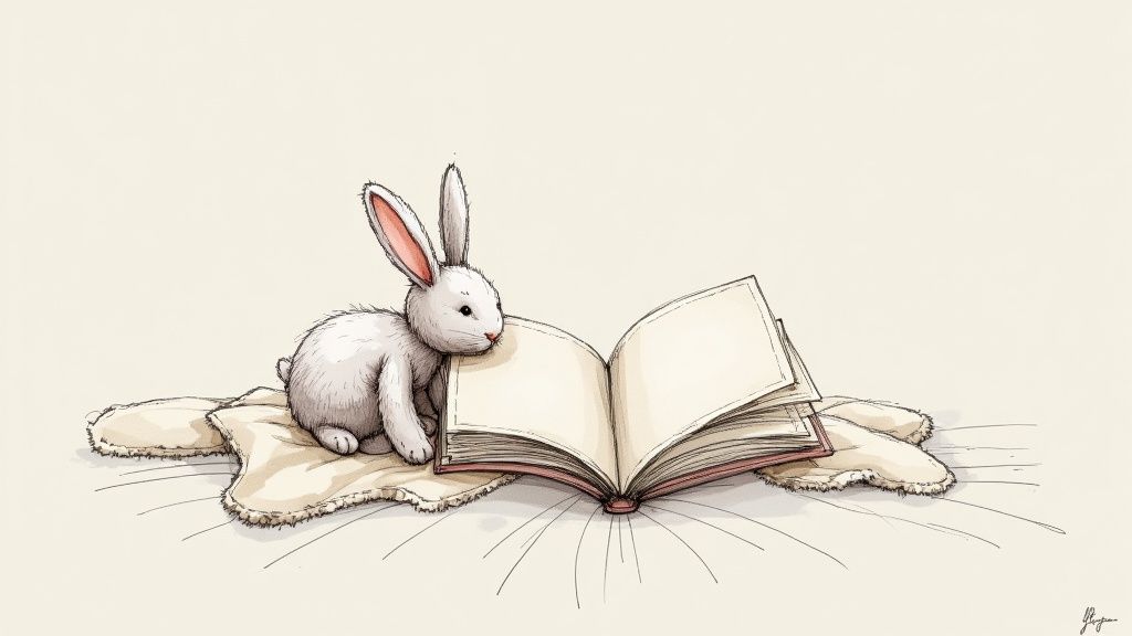 A child holding a Jellycat rabbit book and a matching plush toy.