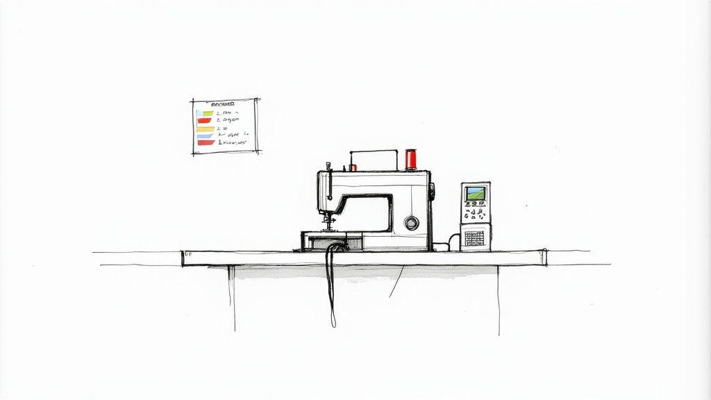 A close-up shot of a person's hands carefully reassembling a Brother sewing machine on a wooden table.