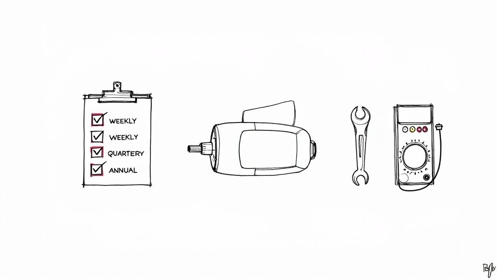 A technician using an infrared thermal camera to inspect an electrical panel, showcasing predictive maintenance in action.