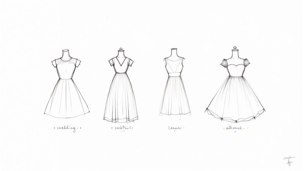 A stylish woman shops for dresses online using her laptop in a chic, well-lit room.