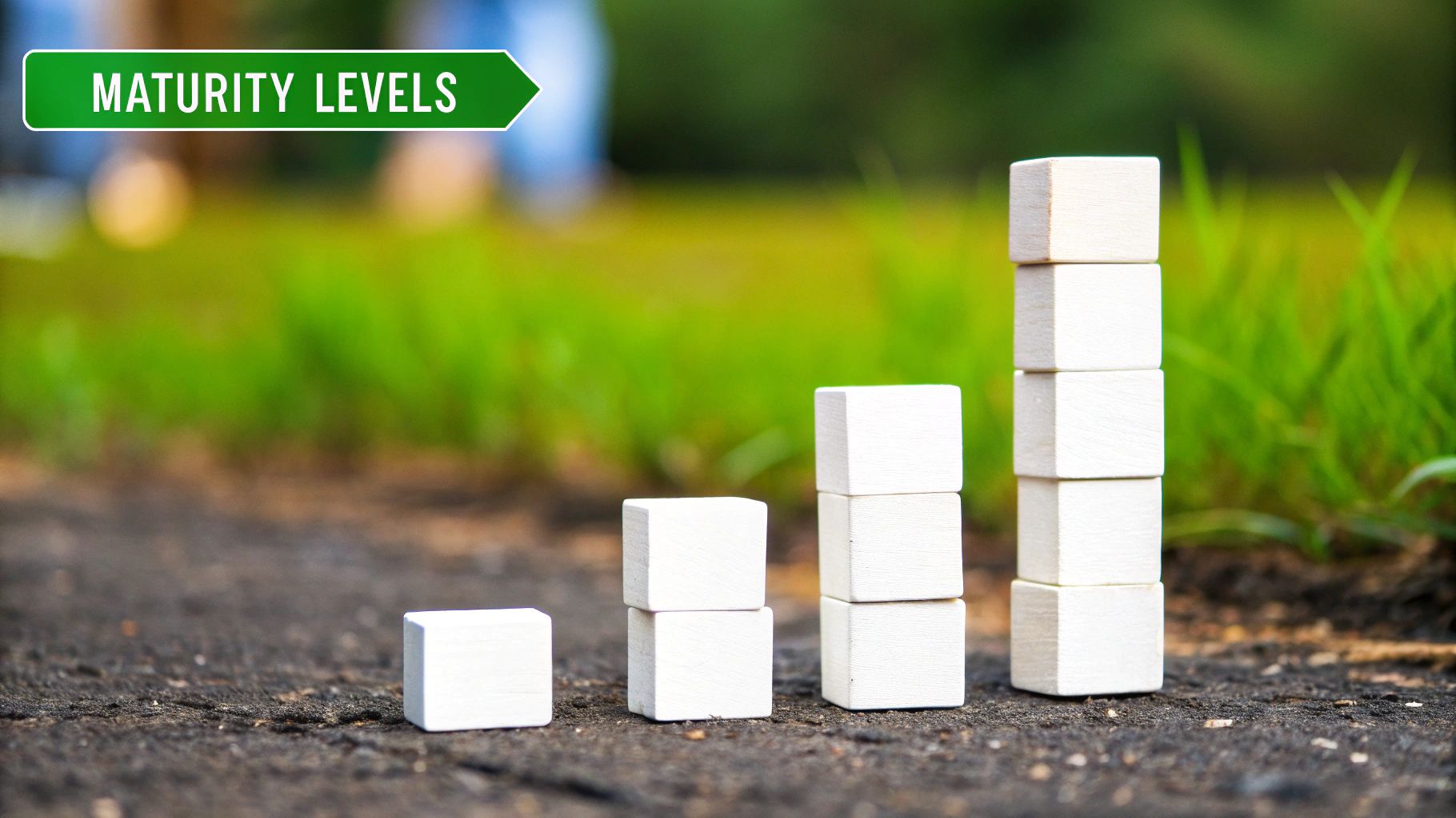 A visual representation of the five levels of digital maturity, showing a progression from a simple starting point to a complex, optimized state.