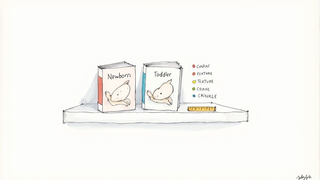 A child happily playing with a Jellycat Tails Book, surrounded by colorful toys