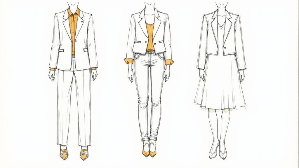 A woman confidently styles a blazer, demonstrating versatile workwear options.