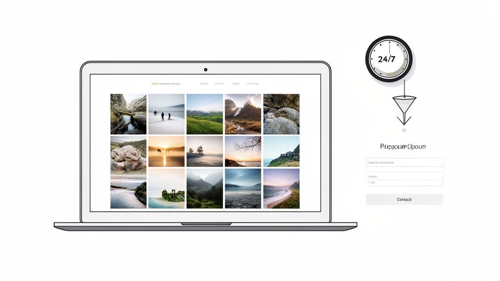 A professional photography website portfolio displayed on a sleek laptop.
