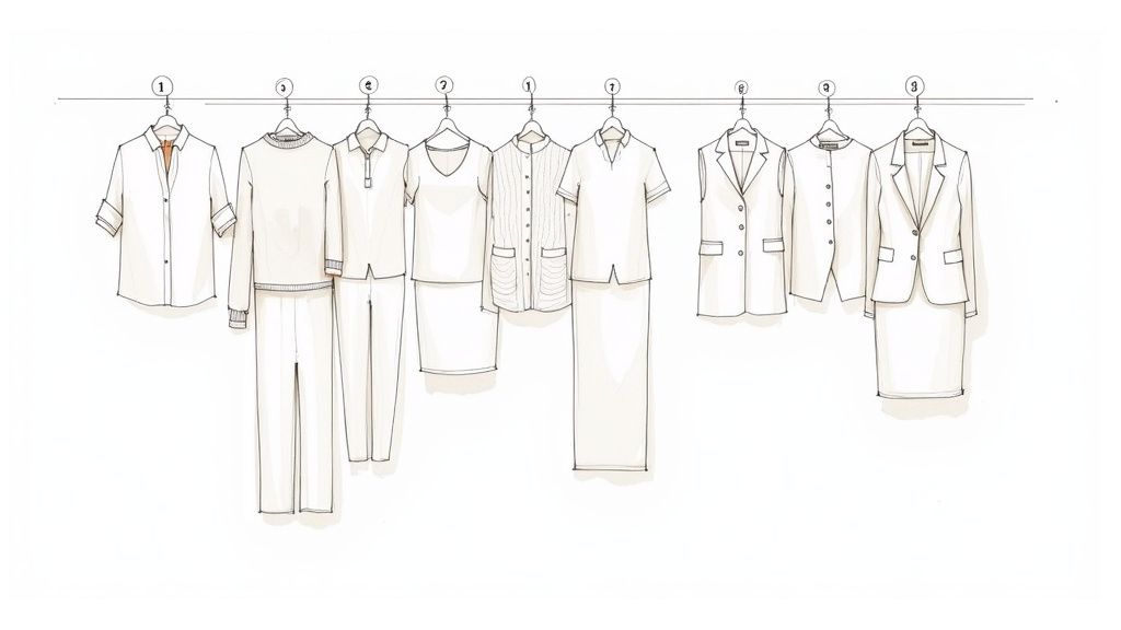 A woman wearing a stylish business casual outfit featuring a mix of foundational pieces.