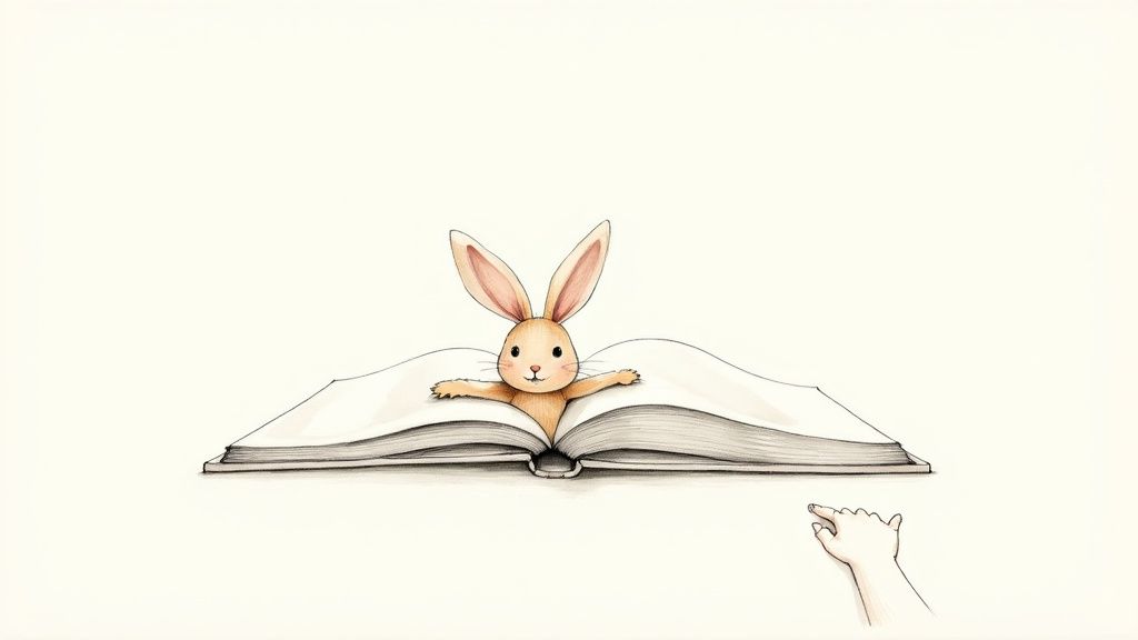 A soft, cream-colored Jellycat bunny plush toy sitting next to its matching storybook.