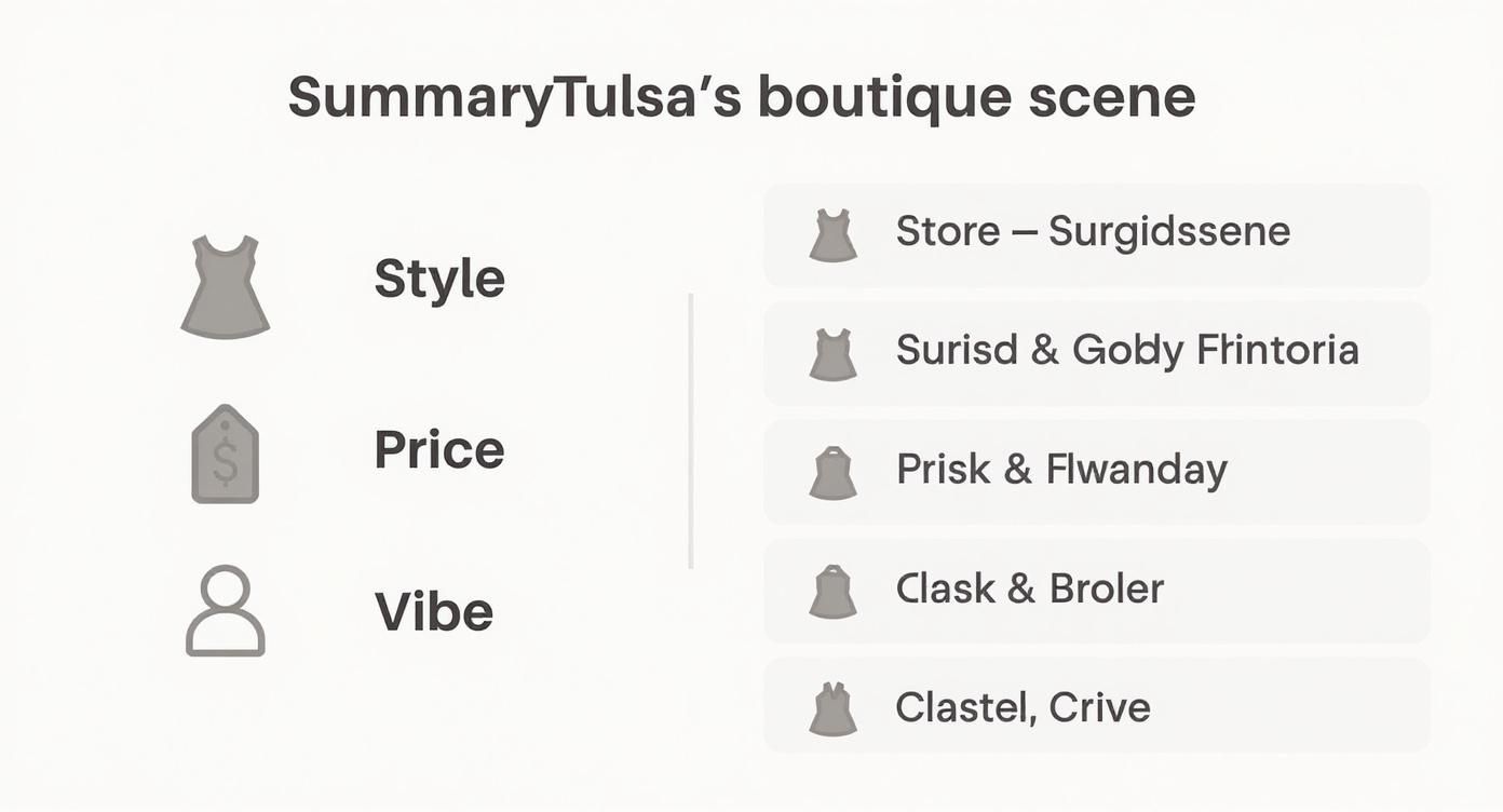 Infographic comparing Free People to other Tulsa boutiques on style, price, and vibe