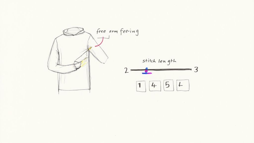 A close-up of the Baby Lock Zest's stitch dial and simple controls