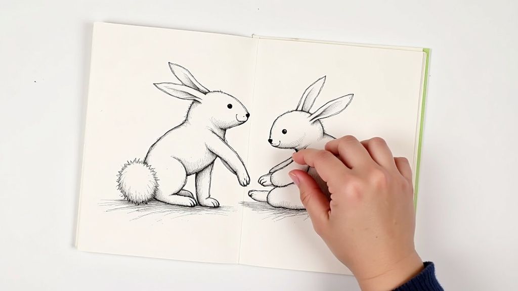 Soft-hued illustrations from a Jellycat rabbit book.