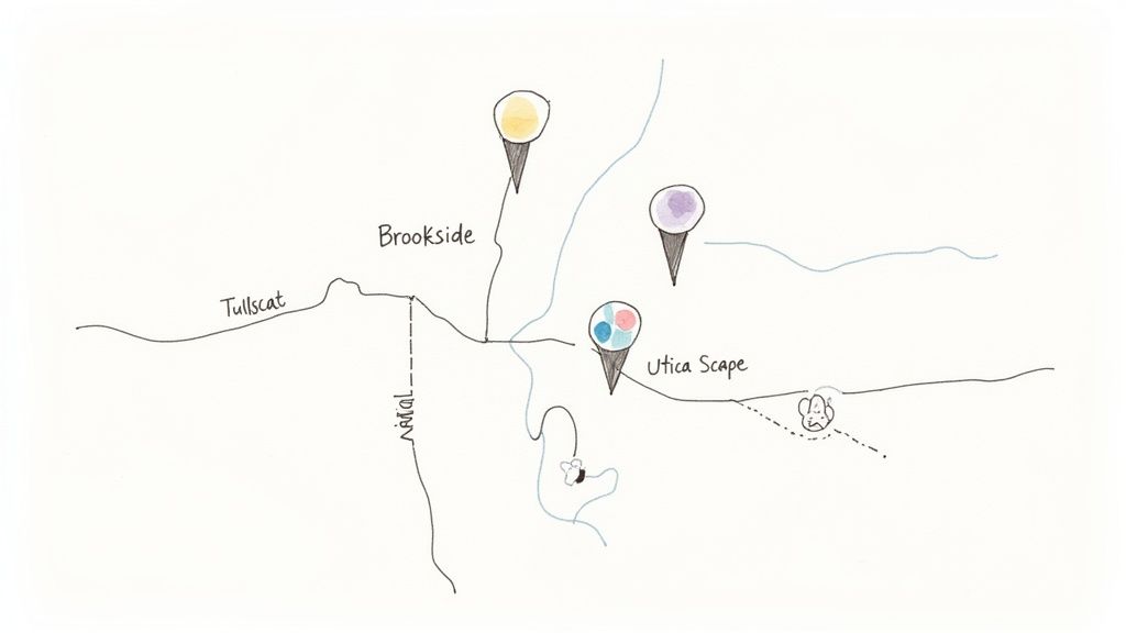 A collection of colorful Jellycat plush toys, including an avocado and a cactus, arranged on a white background.