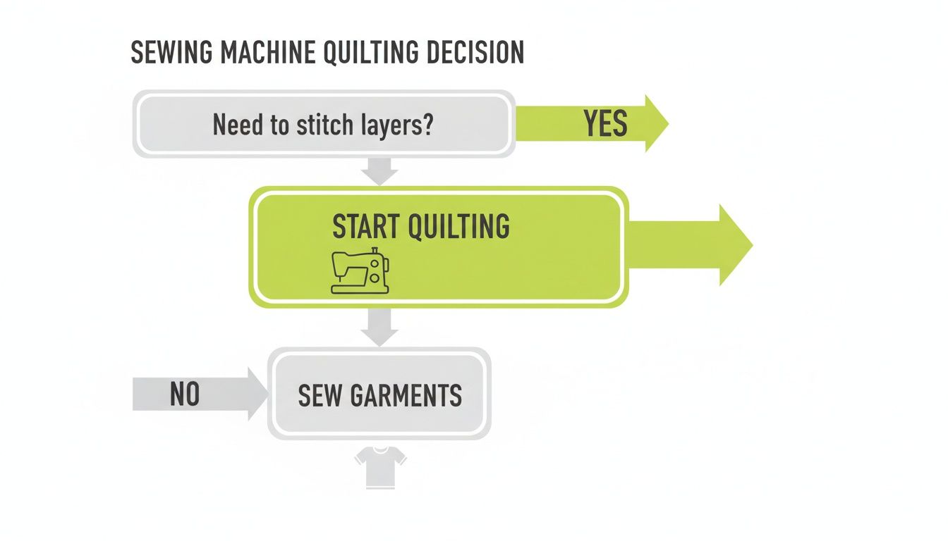 Flowchart illustrating the decision process for sewing machine quilting versus garment sewing.