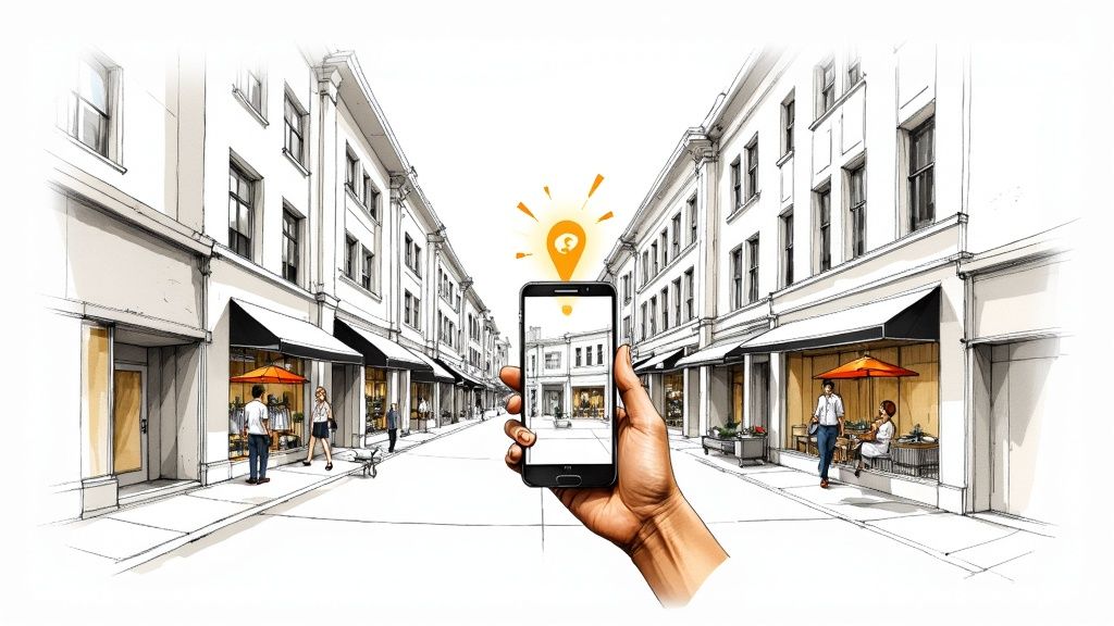 Woman browsing clothing racks in a bright, modern boutique.