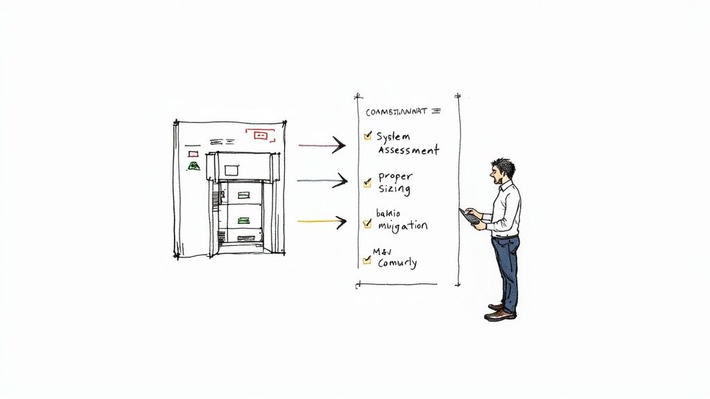 An industrial technician commissioning a newly installed VFD, using a laptop to configure settings and verify performance.