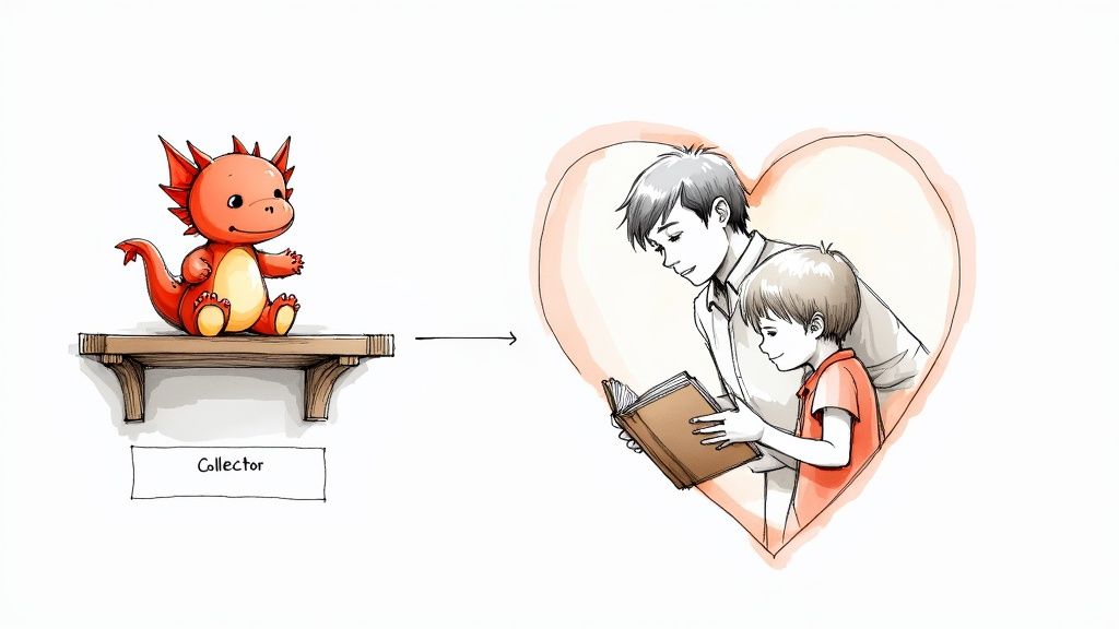 A child happily playing with a Jellycat Dragon Book