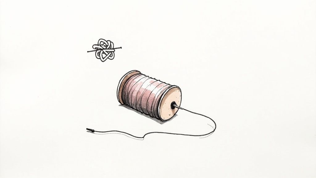 A sewing machine with a separate, independent bobbin winding motor in action.